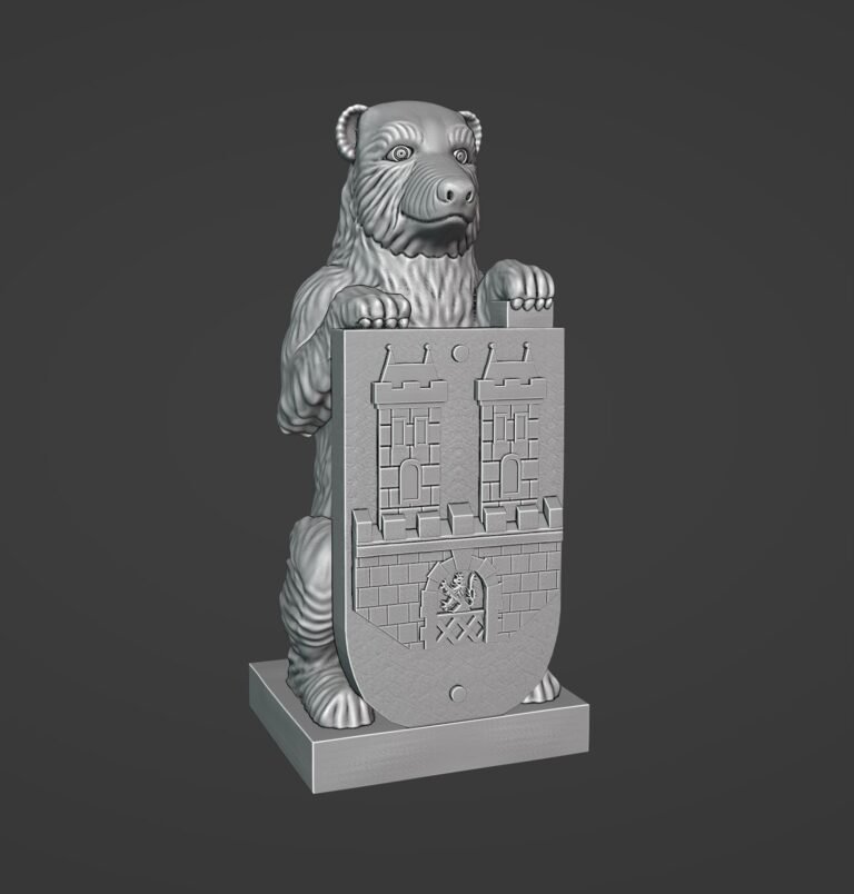 Sochařský 3D model městského medvěda s erbem Lovosic